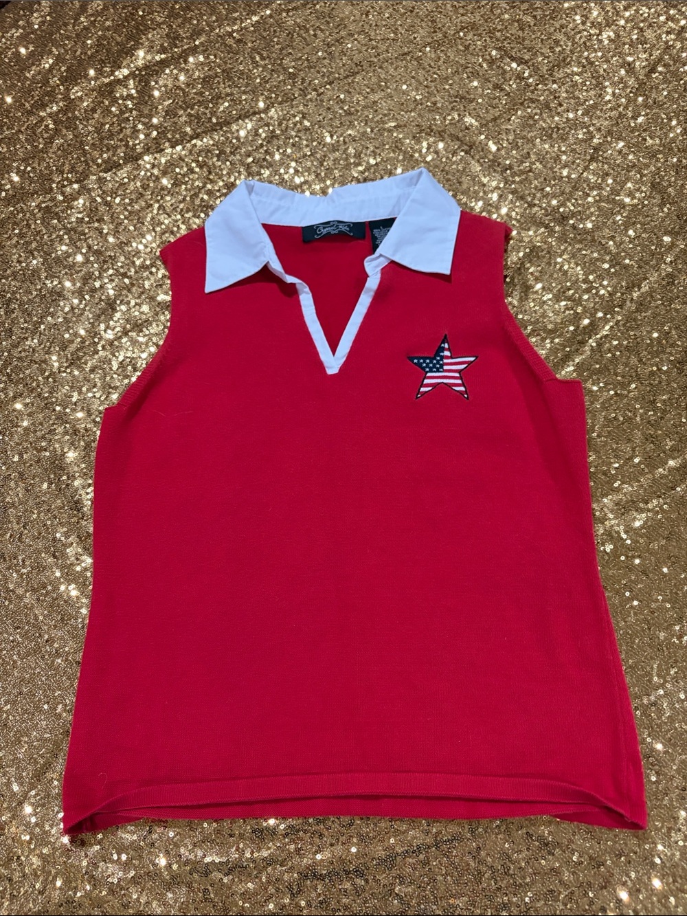 Women’s Red Sleeveless cotton Polo Tank with Star Patch - Crystal Kobe brand